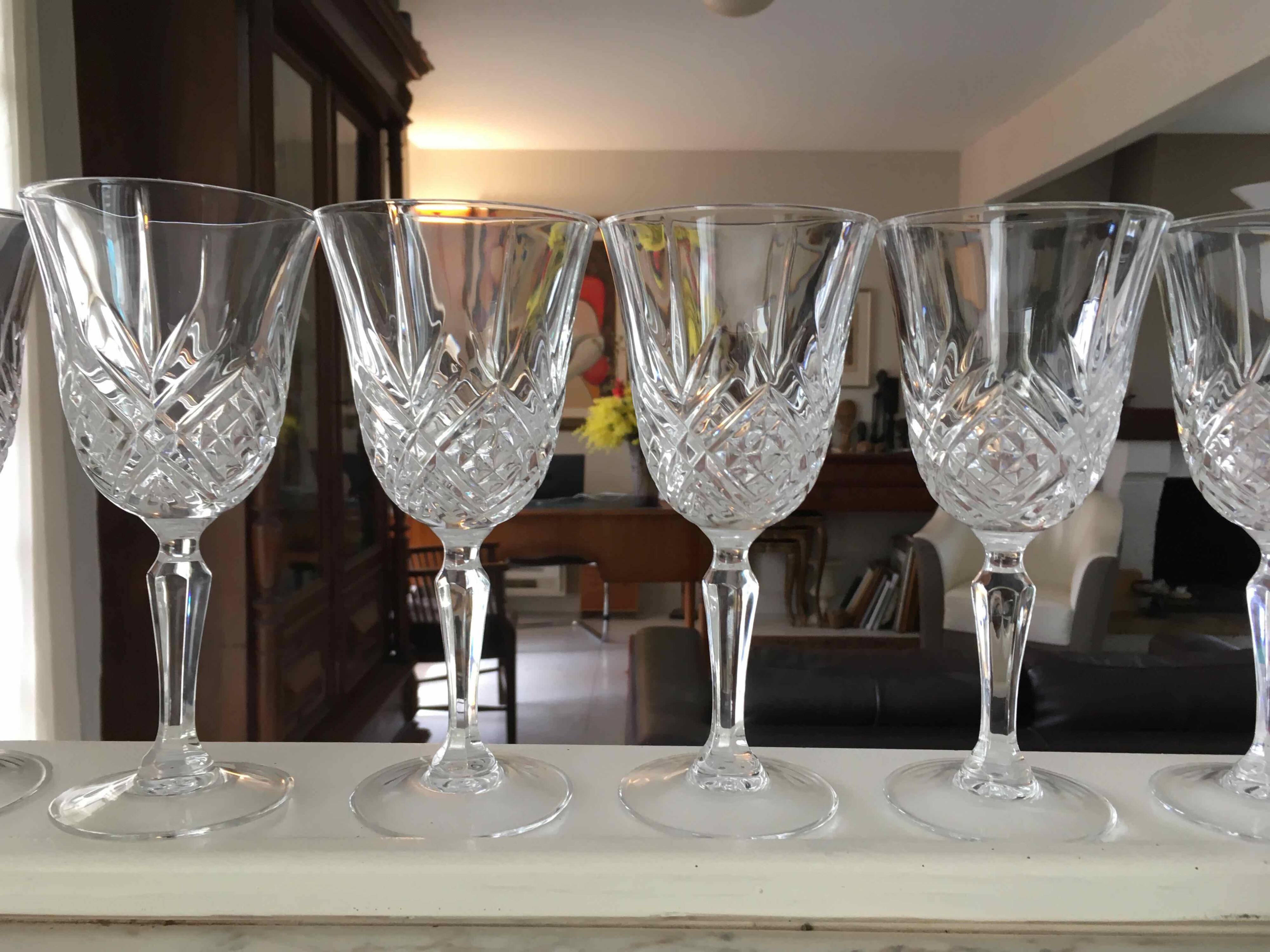 12 large cut crystal wine glasses