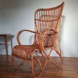 Large vintage rattan and bamboo armchair for Rohe Noordwolde 1950