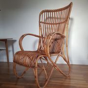 Large vintage rattan and bamboo armchair for Rohe Noordwolde 1950