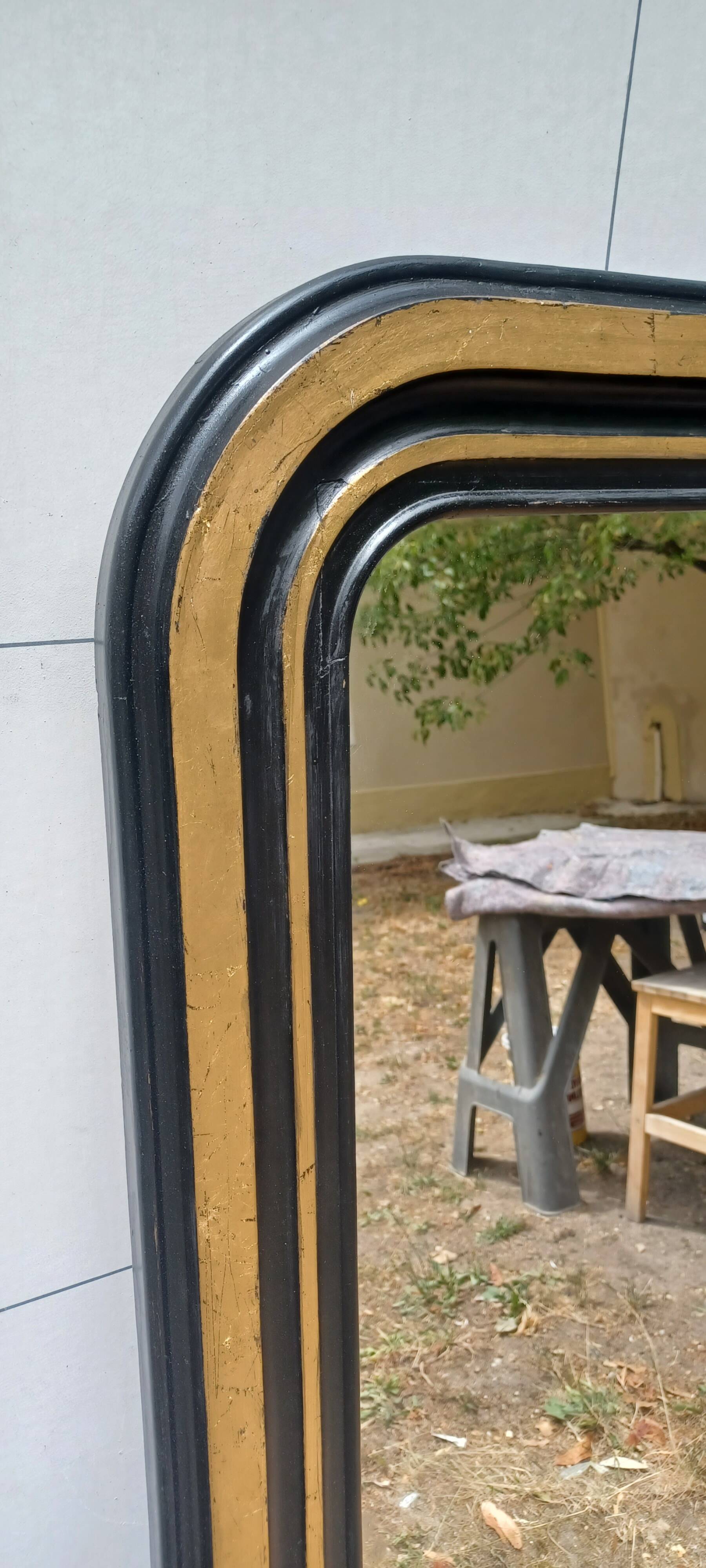 Vintage grand mirror in the 1970s style black and gold 109 x 79 cm