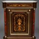 Elegant Napoleon III style commode. Marquetry in precious wood. Gilded bronze, marble top.
