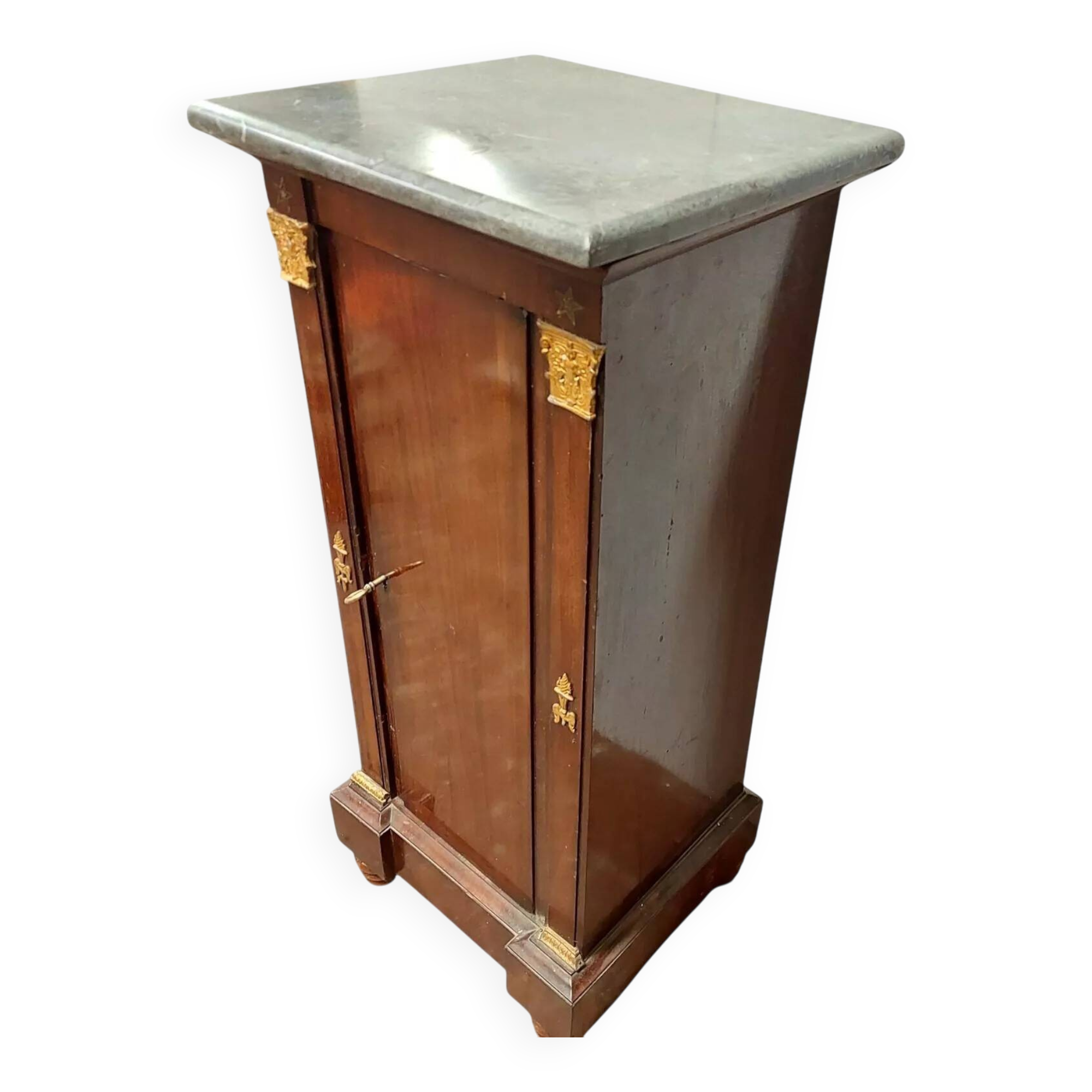 Antique bedside table - napoleon iii column mahogany marble 19th century