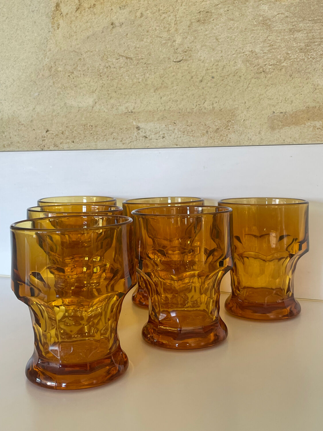 6 amber smoked glass orangeade glasses made in Italy