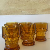 6 amber smoked glass orangeade glasses made in Italy