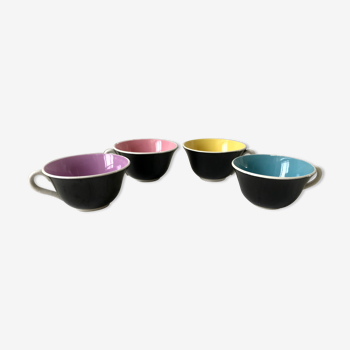 Lot de 4 tasses Digoin Sarreguemines colorées années 40-50