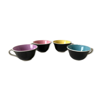 Lot de 4 tasses Digoin Sarreguemines colorées années 40-50