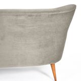 Canapé 3 places en velours d'origine, vieux de plusieurs années 60, gris