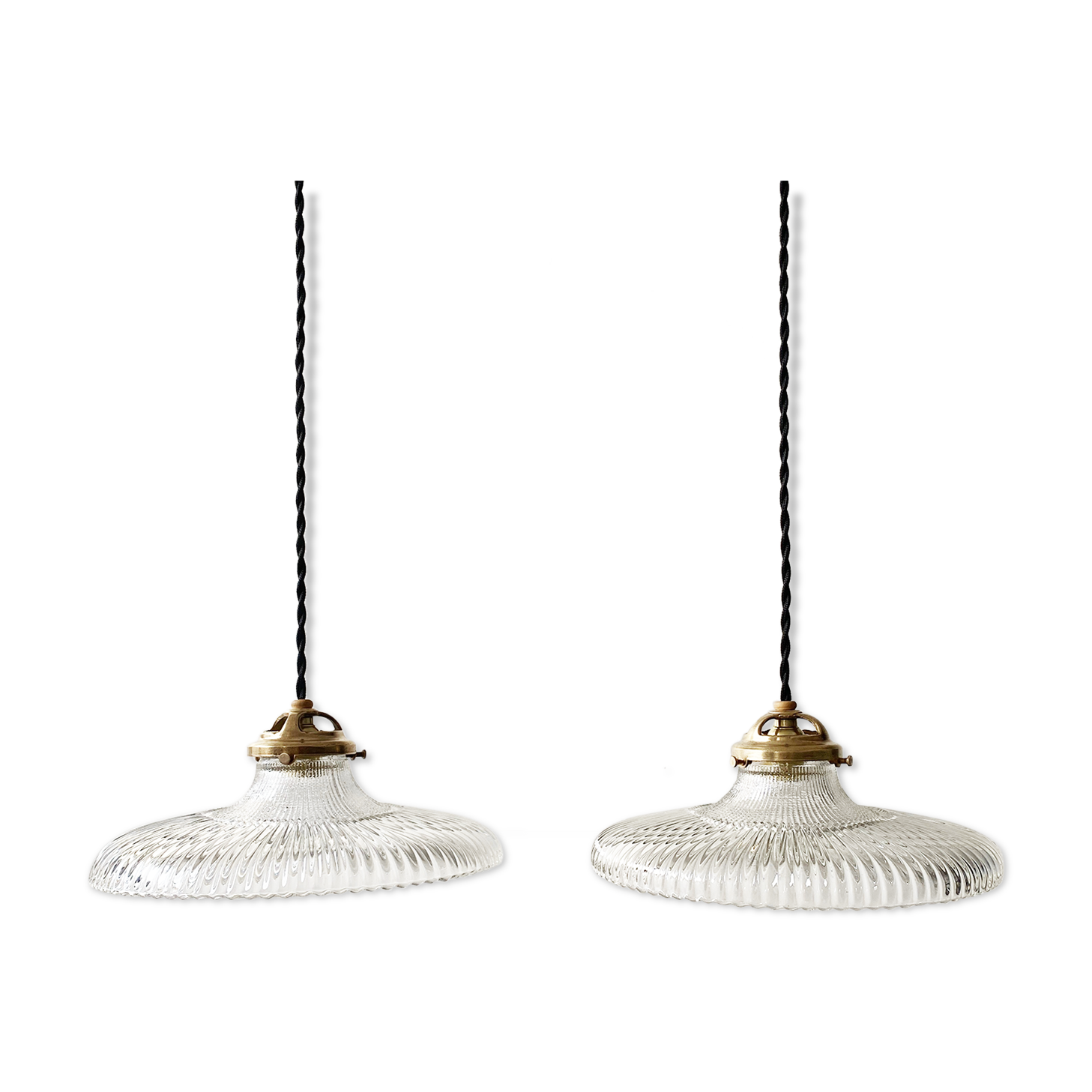 Lot 2 old vintage striated glass hanging lamps