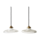 Lot 2 old vintage striated glass hanging lamps