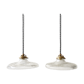 Lot 2 old vintage striated glass hanging lamps