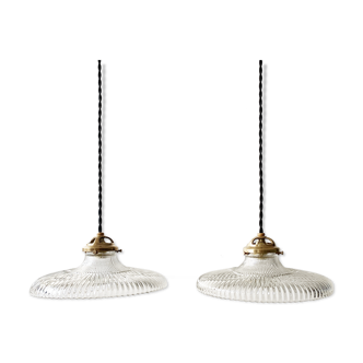 Lot 2 old vintage striated glass hanging lamps