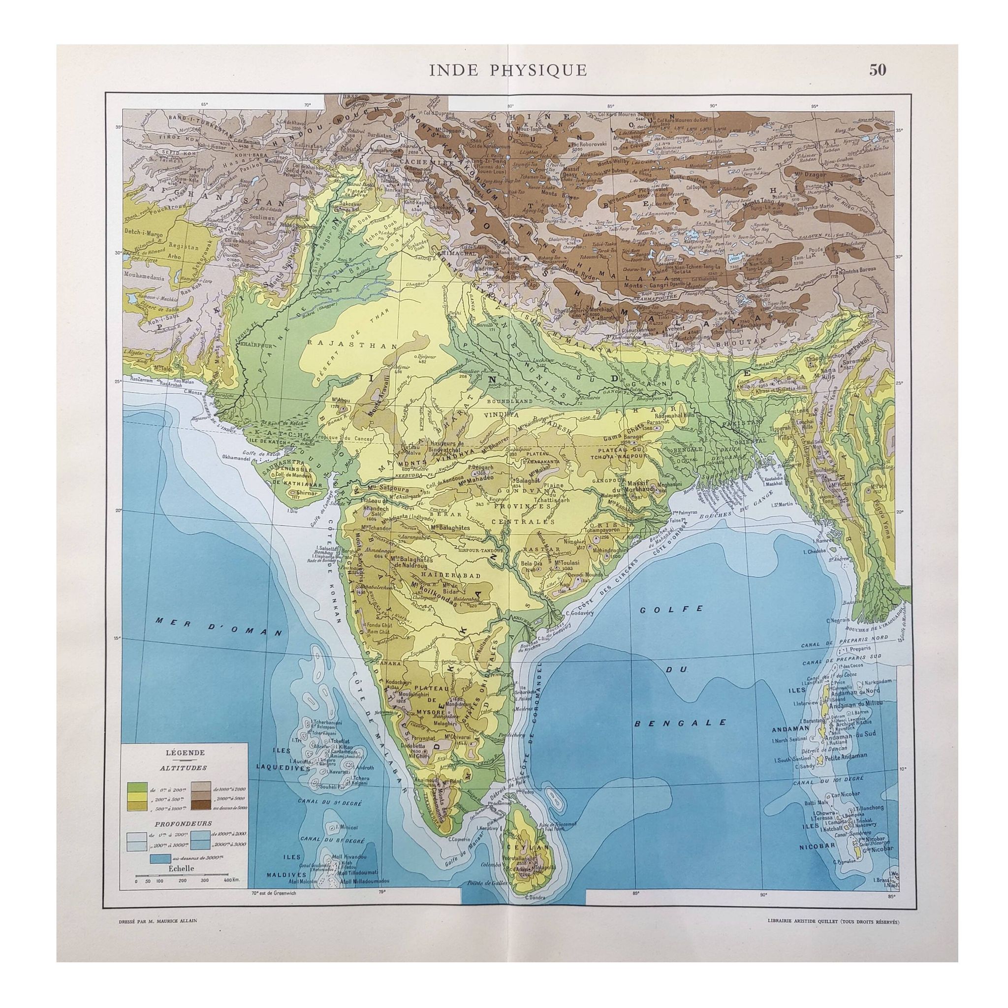 Vintage map of India 43x43cm from 1950.