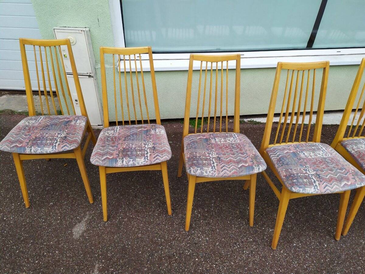 Lot de 8 chaises scandinave bois et tissu