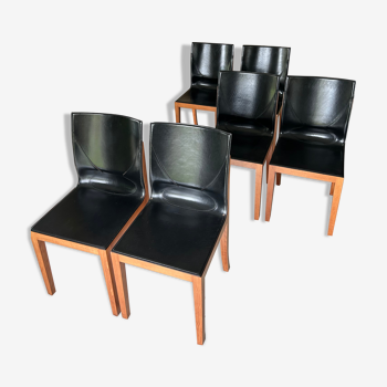 Set of 6 Matteo Grassi chairs in black leather