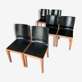 Lot de 6 chaises Matteo Grassi en cuir noir