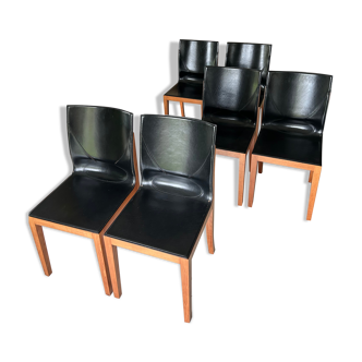 Lot de 6 chaises Matteo Grassi en cuir noir