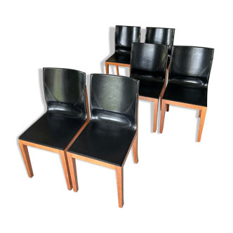 Set of 6 Matteo Grassi chairs in black leather