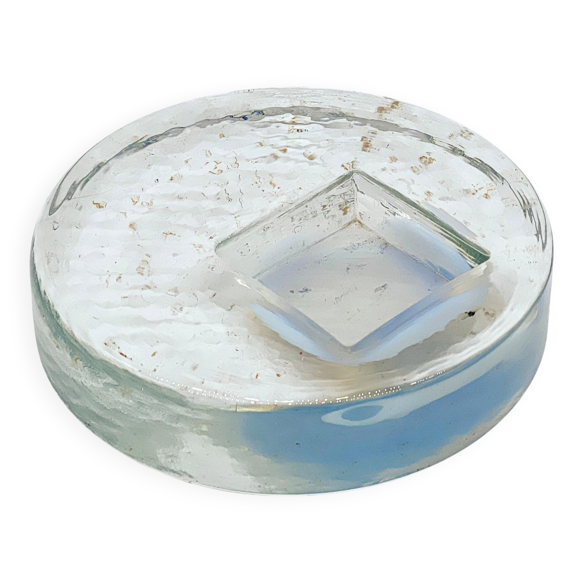 Vintage Midcentury Murano Glass Ashtray in Frosted Glass with Blue Accents