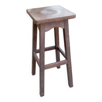 Tabouret haut chêne massif style brutaliste vers 1950/60