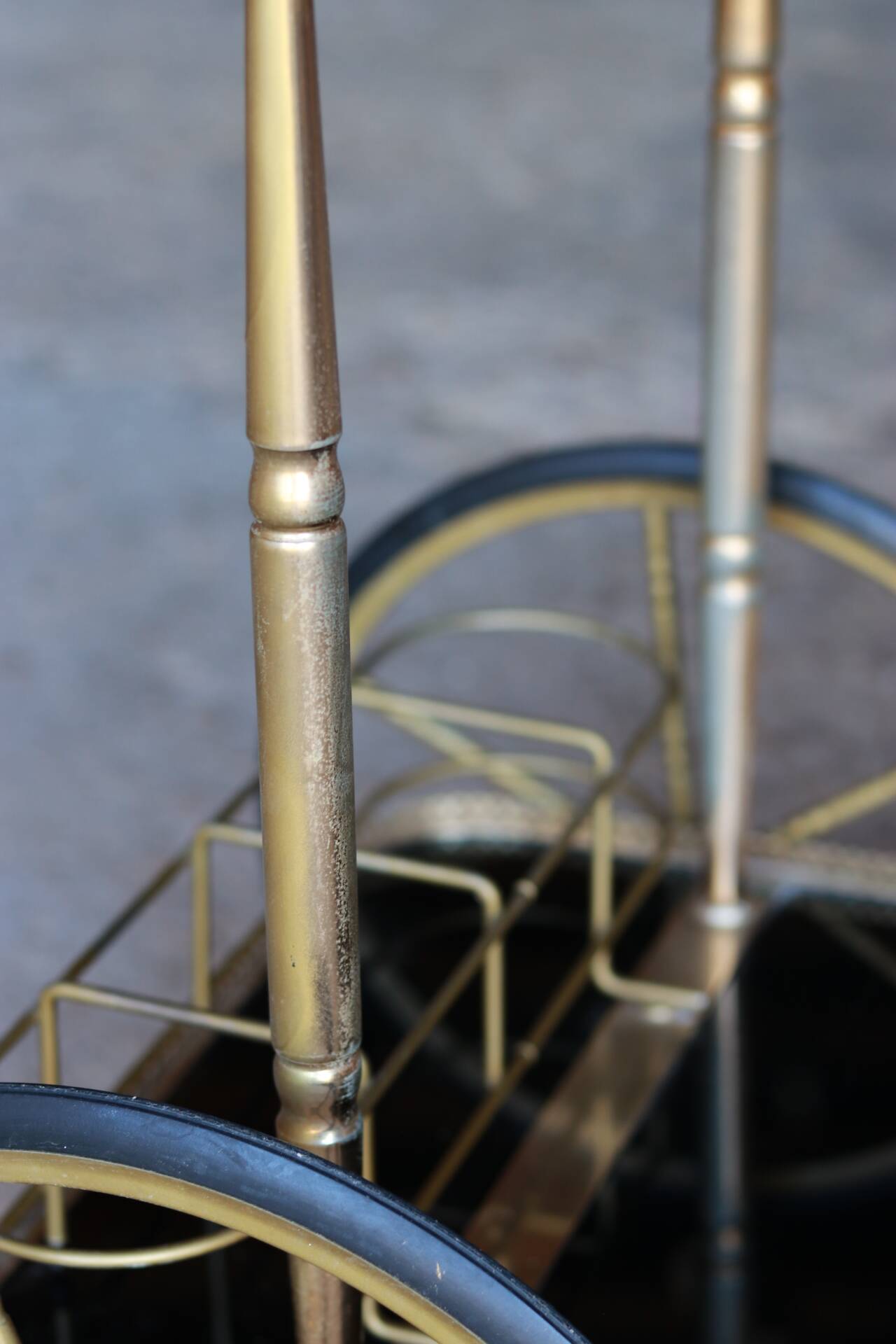Serving trolley, vintage mini-bar in metal and smoked glass