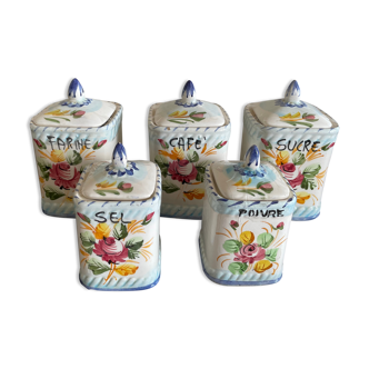 Series of 5 ceramic spice pots