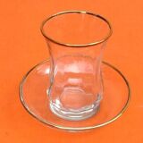 Tea service for 6 glasses / 6 saucers, transparent glass with gilding.