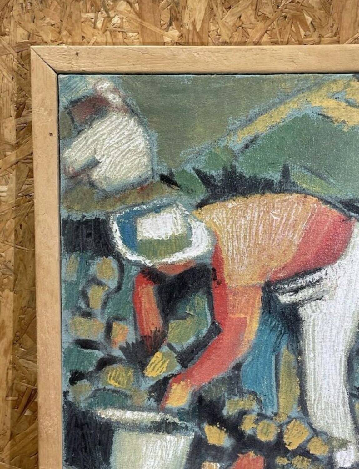 Oil on canvas signed O. Stephane, vintage painting of a grape harvest scene.