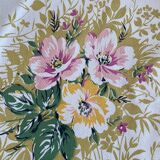 70's floral print damask tablecloth - cotton - 140x140 cm