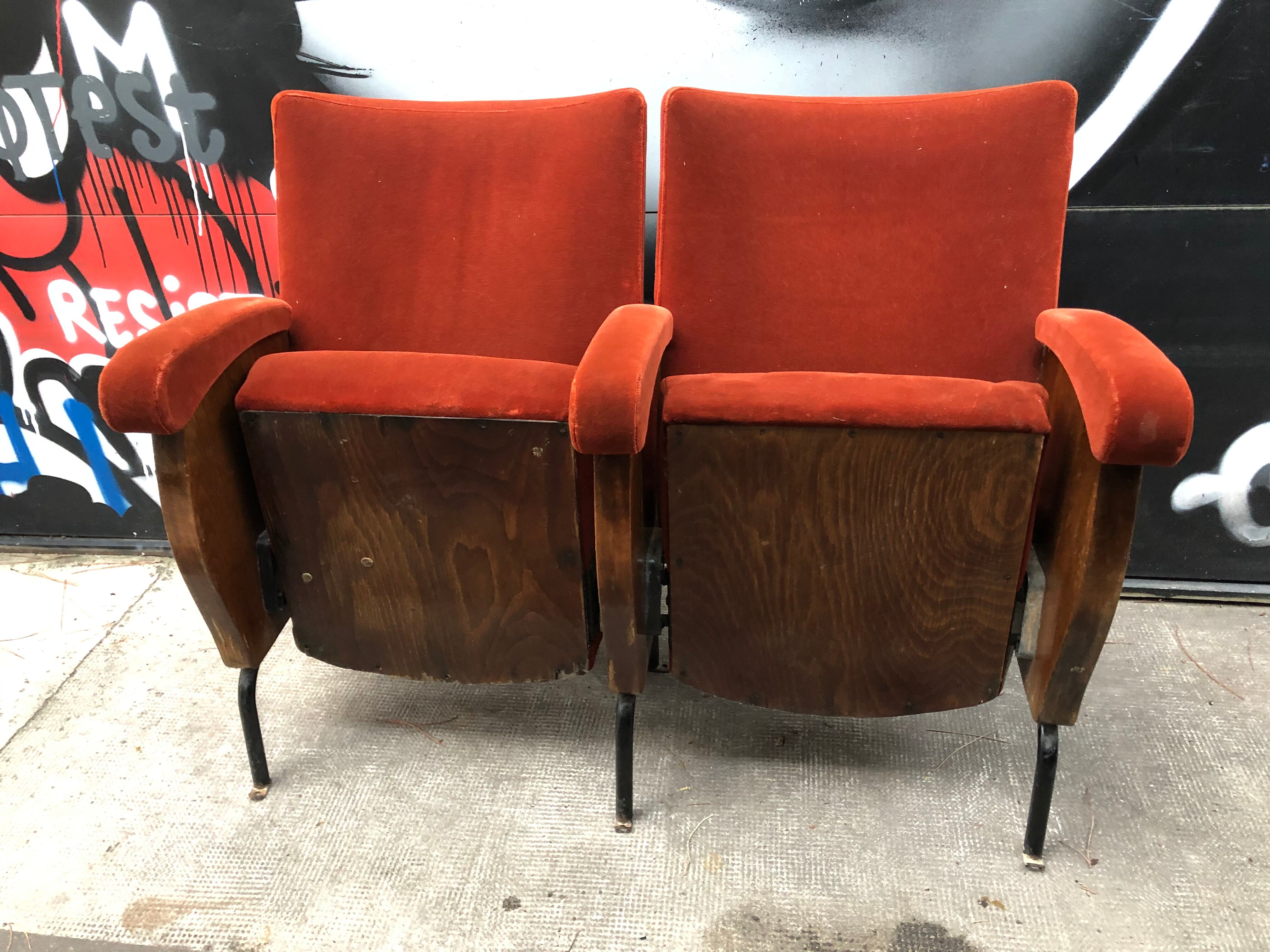 1950s red velvet movie armchairs