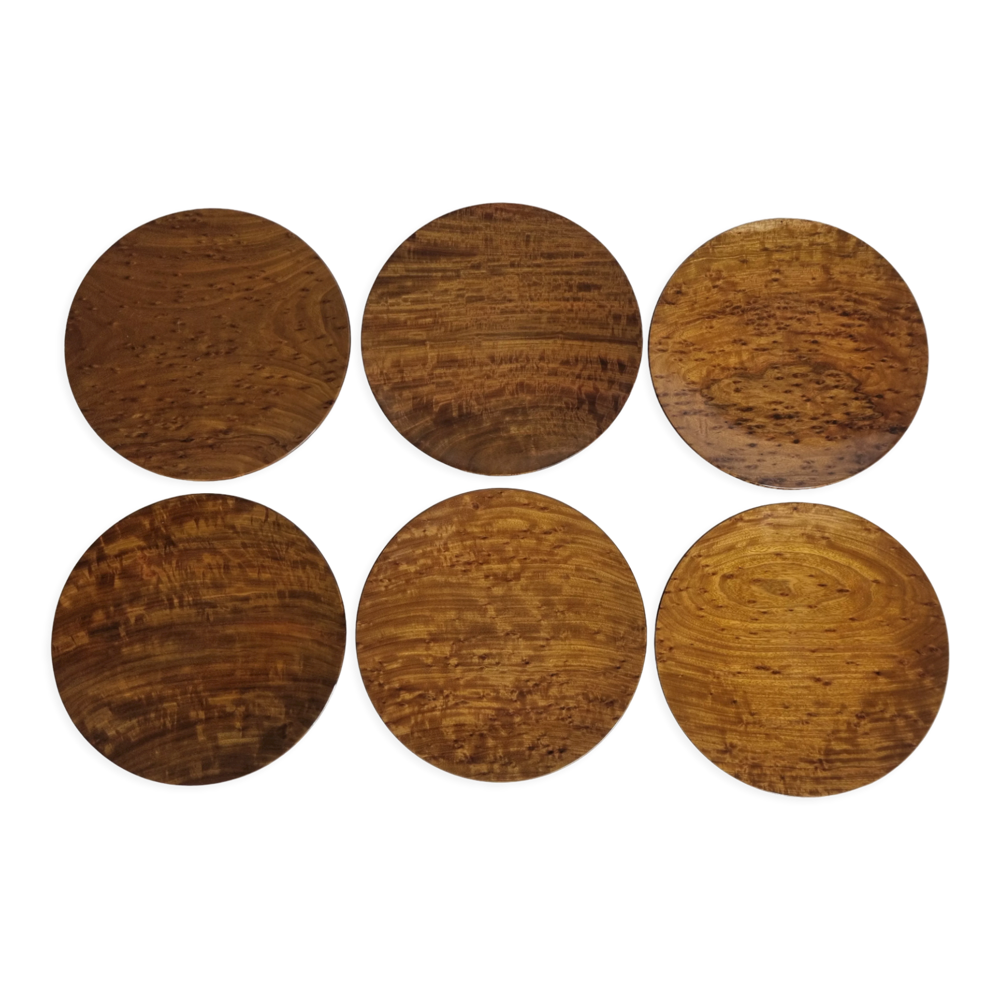Set of 6 wooden plates "Lapacho" from South America, 20 cm