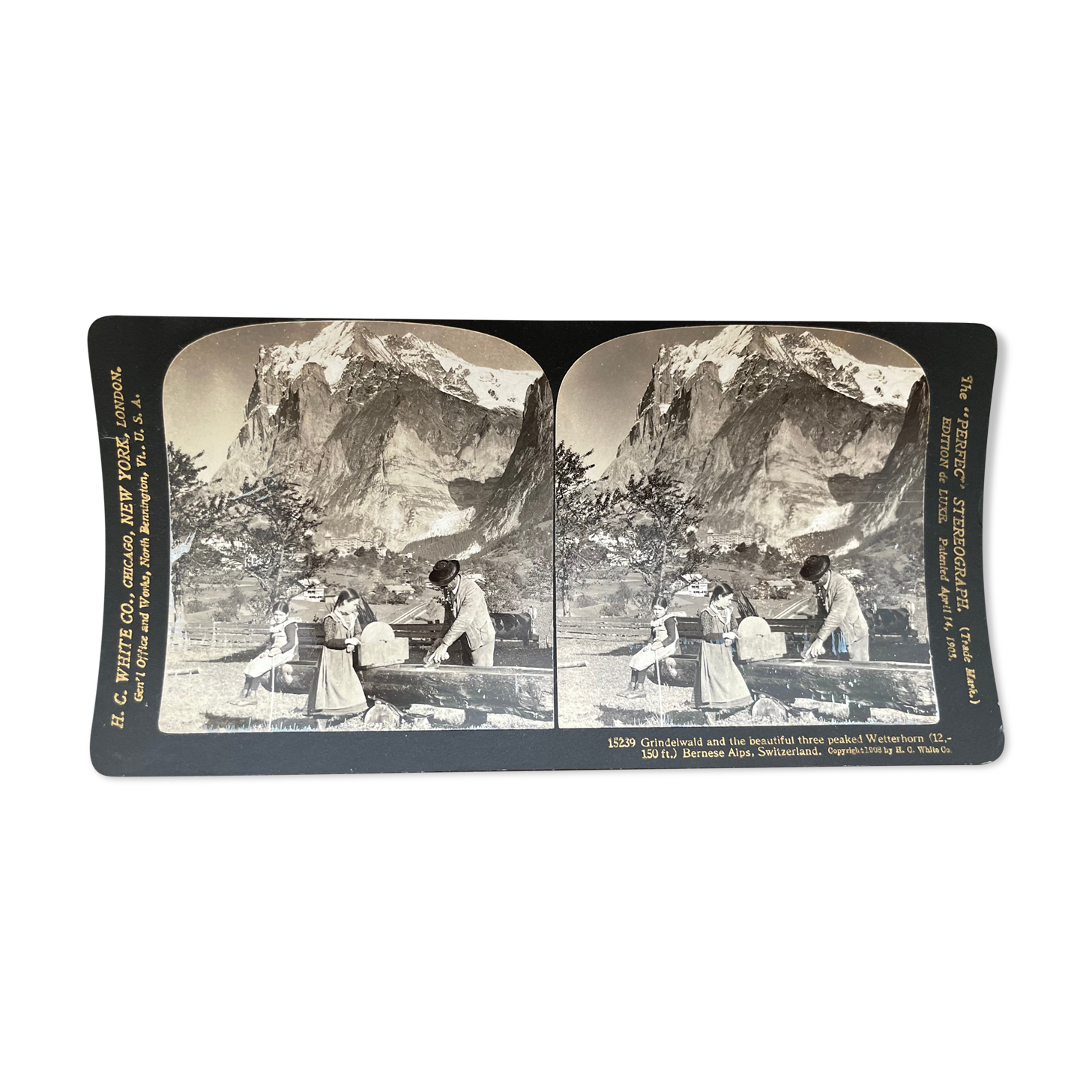 Old photography stereo, stereograph, luxury albumine 1903 Bernese Alps, Switzerland