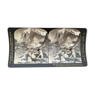 Photographie ancienne stereo, stereograph, luxe albumine 1903 Alpes Bernoises, Suisse