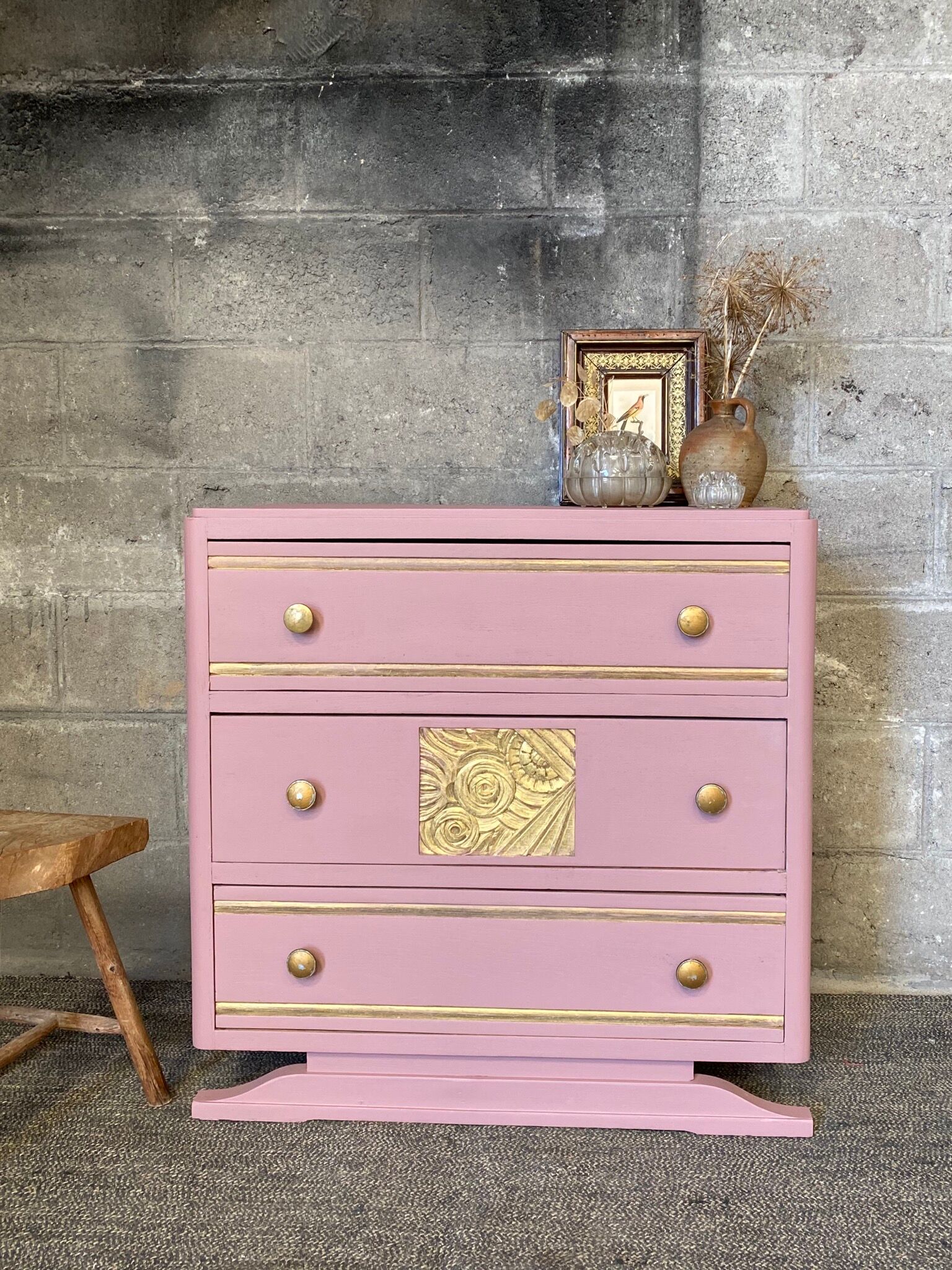 30s Old Rose and Gold chest of drawers