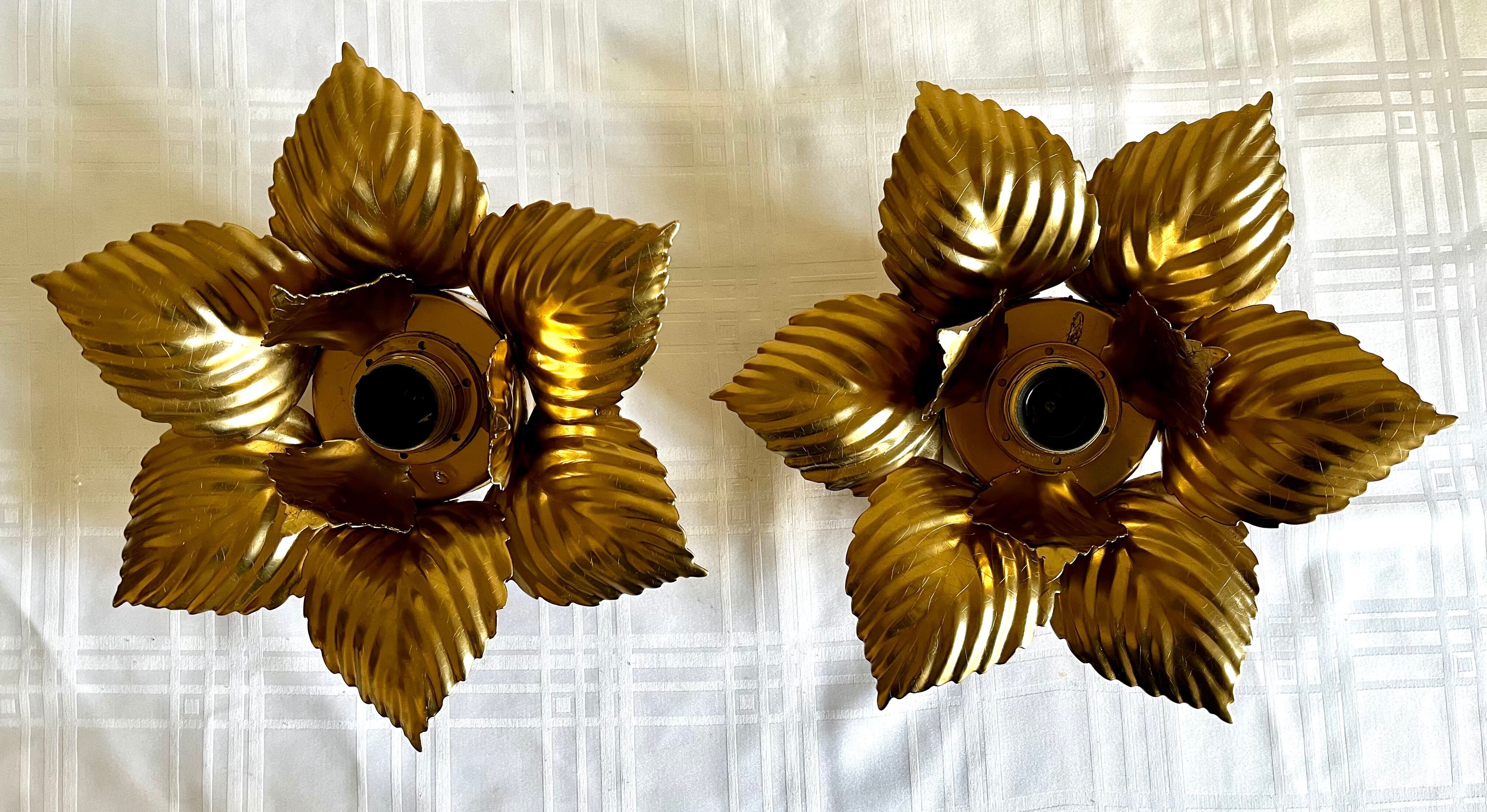 Paire d’appliques fleurs dorées