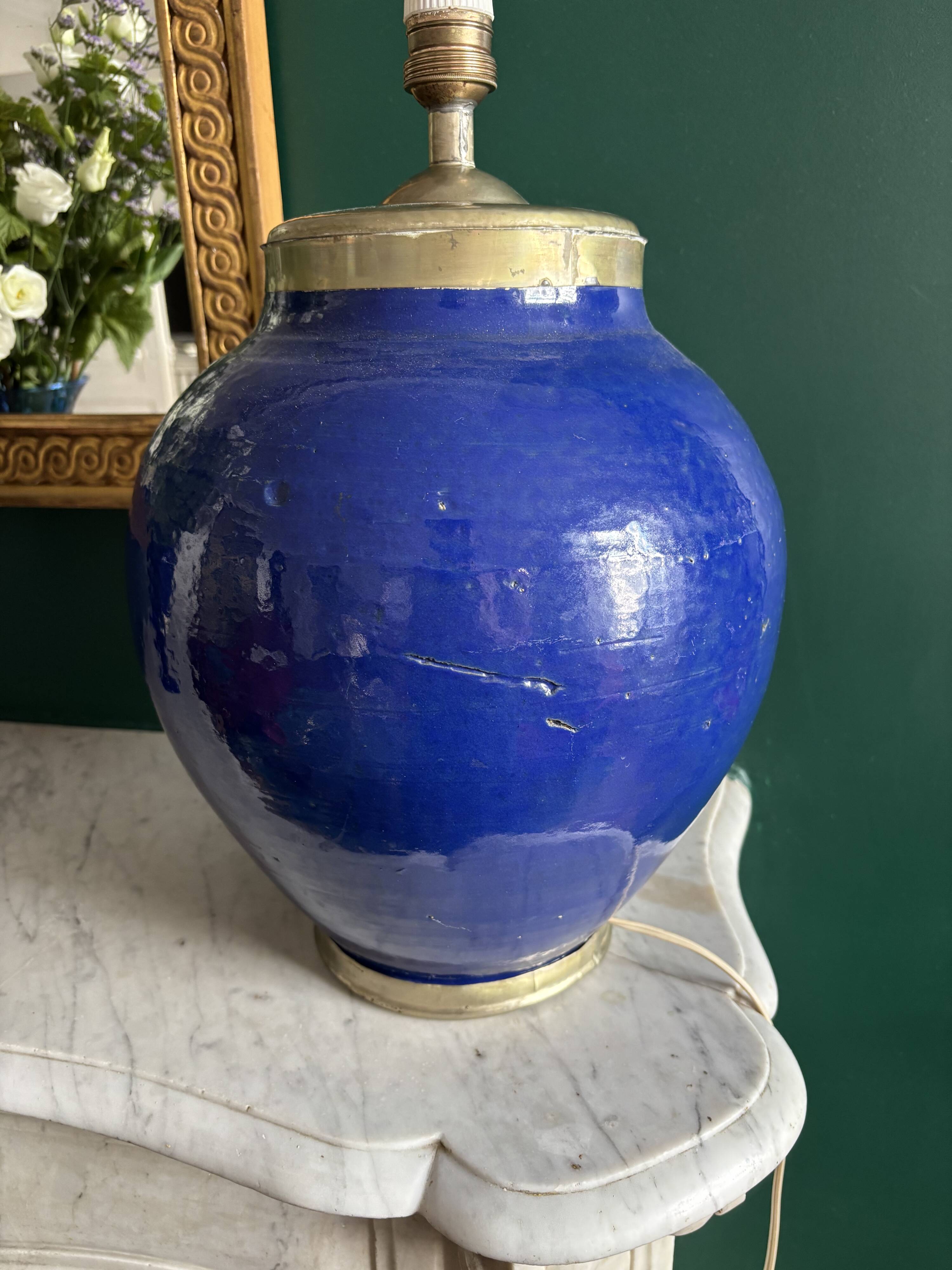 Pair of blue ceramic lamps