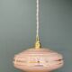 Vintage pendant lampshade in pink Clichy glass with gold trim