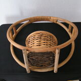 Porte plante à suspendre en rotin années 60