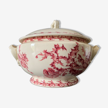 Soupière porcelaine Gien modèle chardons rose