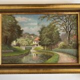 Huile sur Toile « Le pont de Blamont sur l'Ourcq » de Laby . XX.