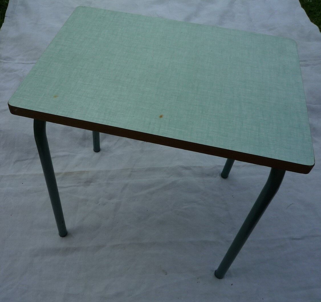 Table d'écolier en bois métal et formica vintage 70s