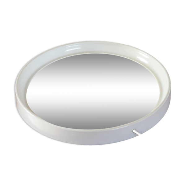 Miroir casquette design rond en plexi écru avec lanière en cuir 1970 — Beyit