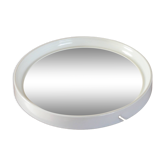 Miroir casquette design rond en plexi écru avec lanière en cuir 1970