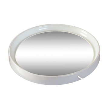 Mirror round designer cap in ecru plexi with leather strap 1970