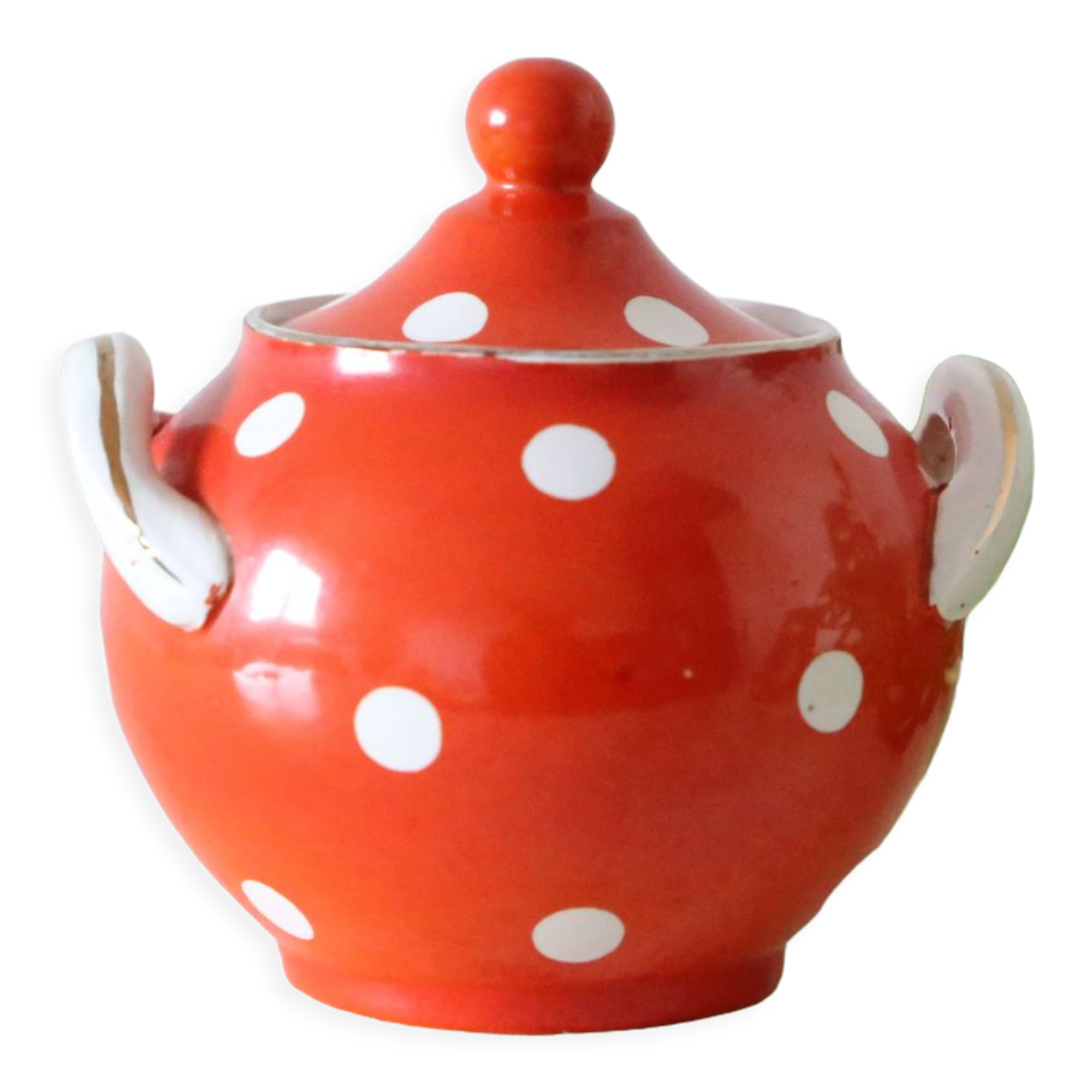 Sucrier polka dots, Digoin Sarreguemines, rare, vintage