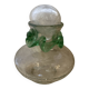 Vintage cracked glass carafe with green collar MCM – 1950s