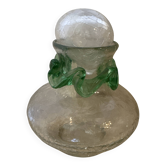 Vintage cracked glass carafe with green collar MCM – 1950s