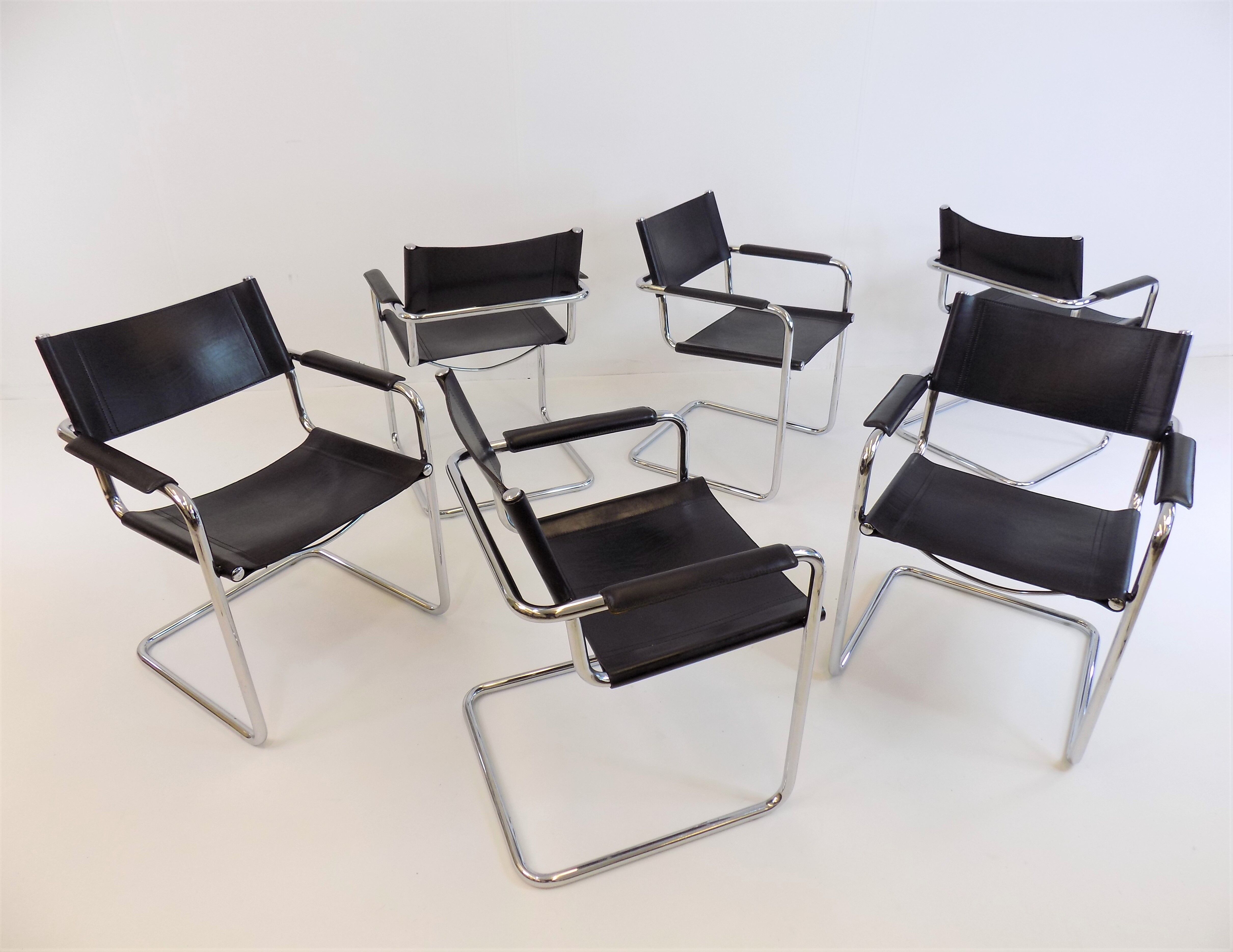 Set of 6 leather cantilever chairs
