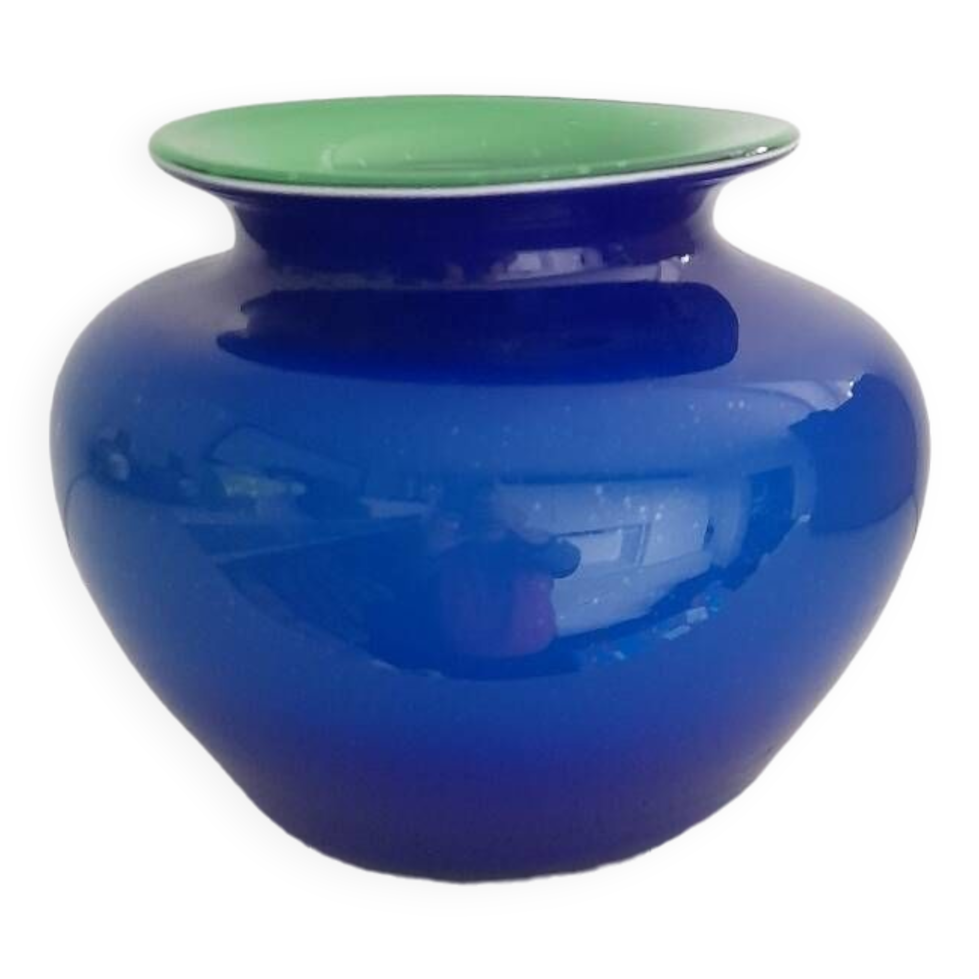 Vase en verre soufflé bleu et vert de Murano