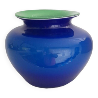 Vase en verre soufflé bleu et vert de Murano