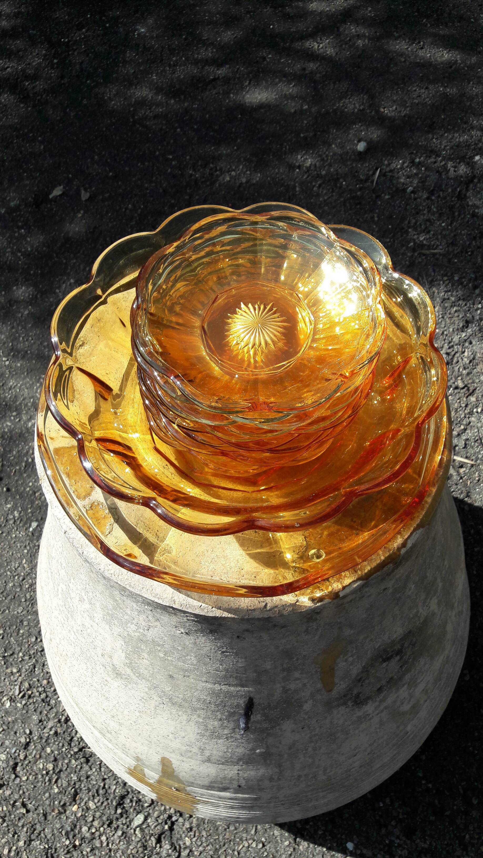 Vintage 50s yellow glass dinnerware set